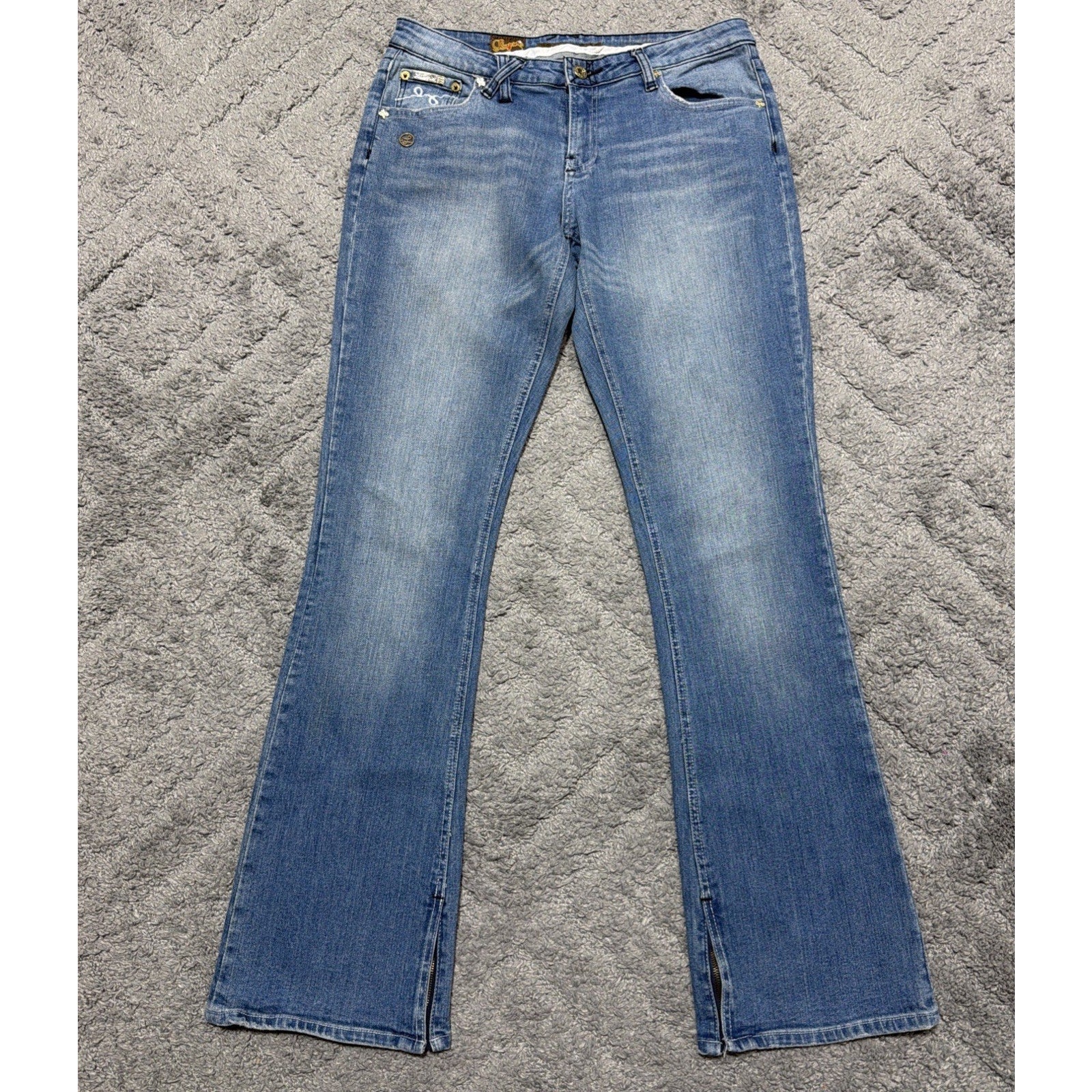 Luxirie By LRG Bootcut Lowrise Embroidered Jeans Blue Medium Wash Womens 31x32