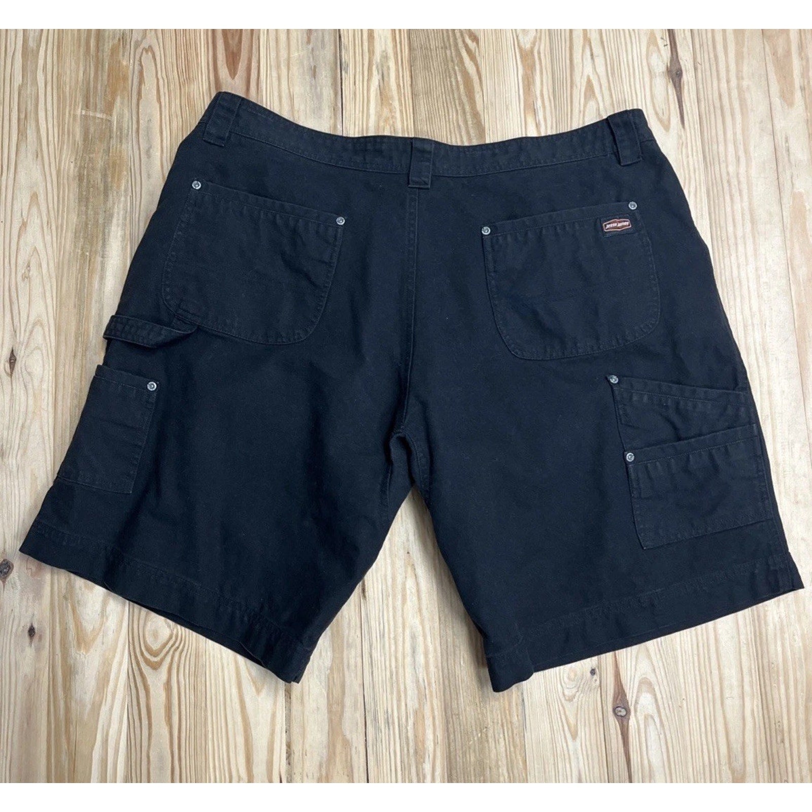 Jesse James Workwear Shorts Washed Duck Mid Weight Canvas Loop Black Men's 42