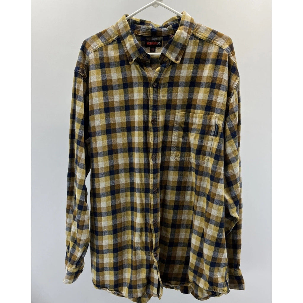 Wolverine Shirt Men's XXL Brown Plaid Cotton Flannel Button Down Outdoors