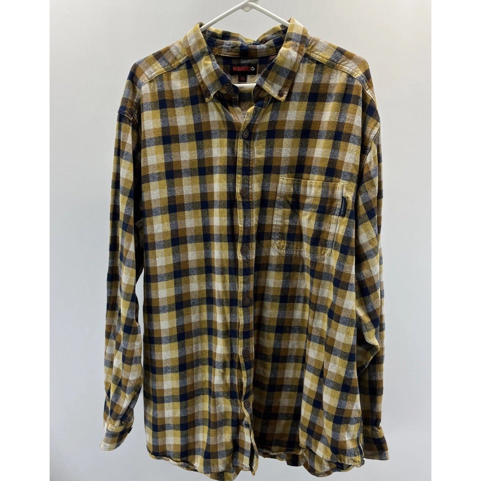 Wolverine Shirt Men's XXL Brown Plaid Cotton Flannel Button Down Outdoors