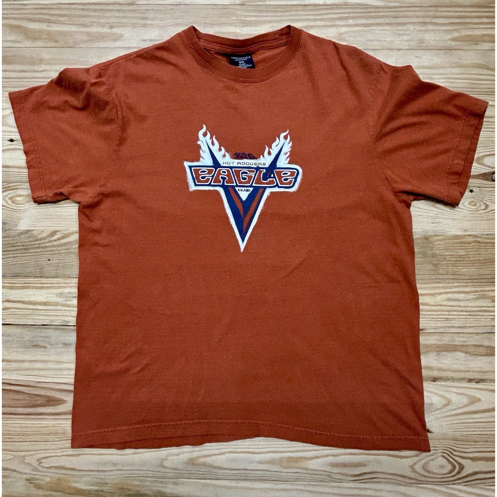 Vintage American Eagle Graphic T-Shirt Men Orange Hot Rodders Eagles Club Size M