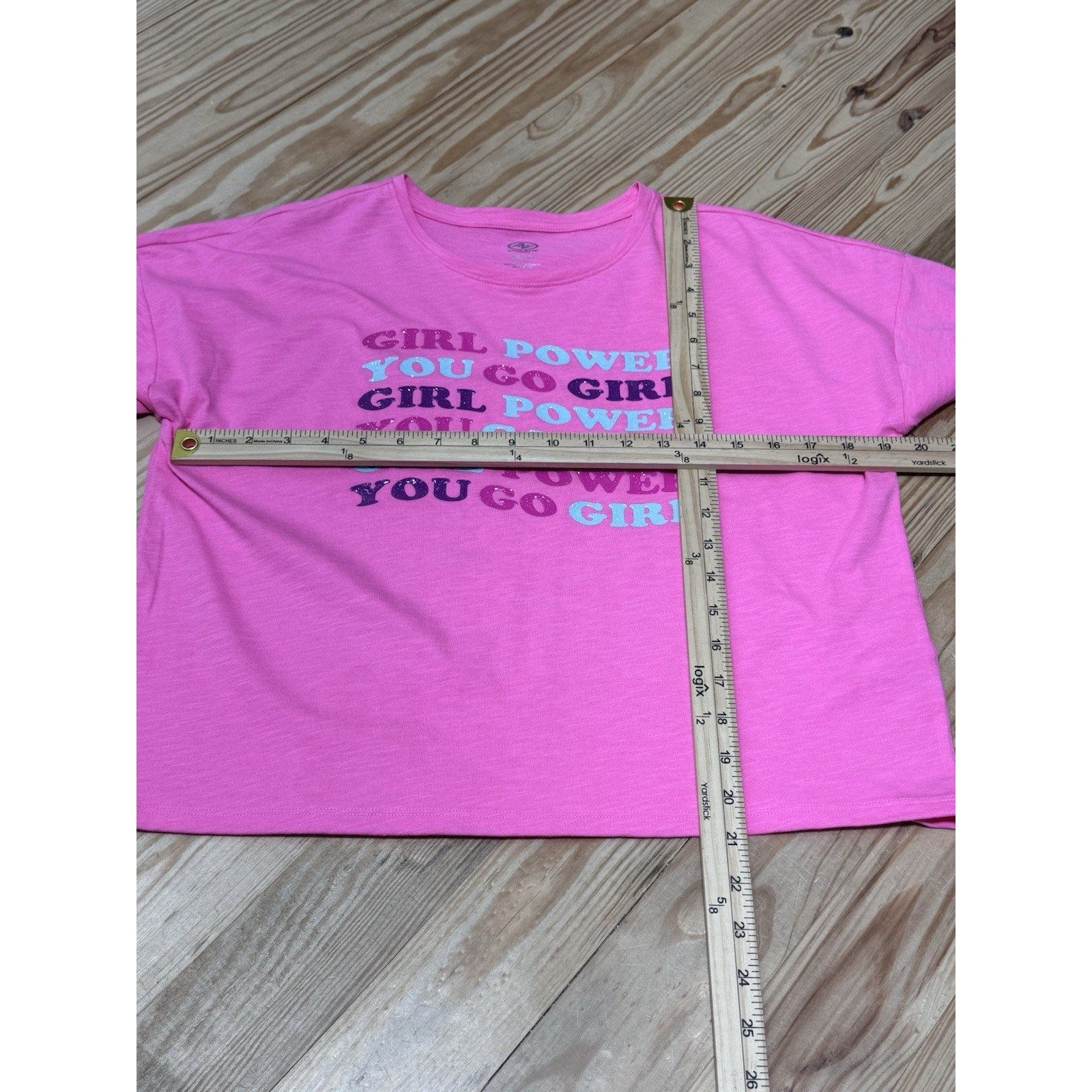 Athletec Girl Power Short Sleeve Pink Crop Top Girls Plus Size XXL NWT
