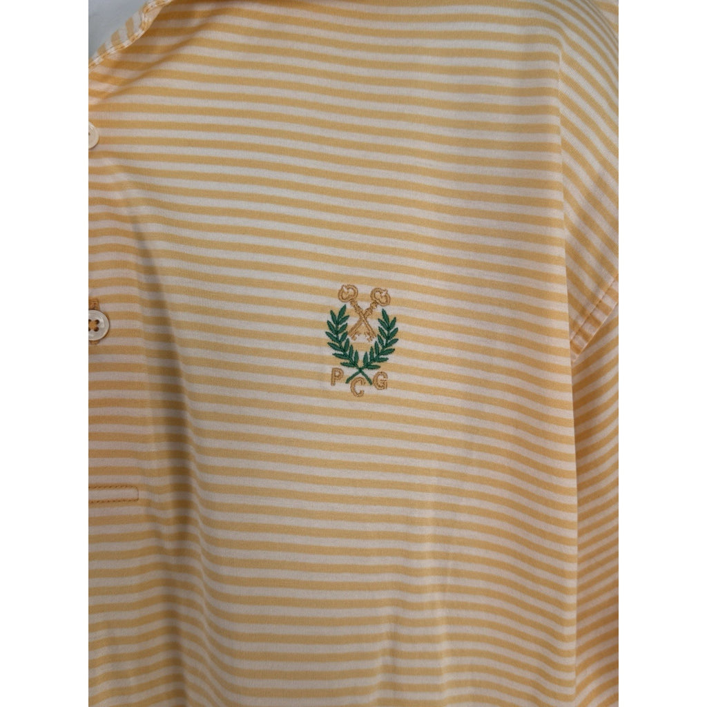 Fairway Greene Polo Shirt Mens X-Large Yellow White Striped Golf Casual Logo