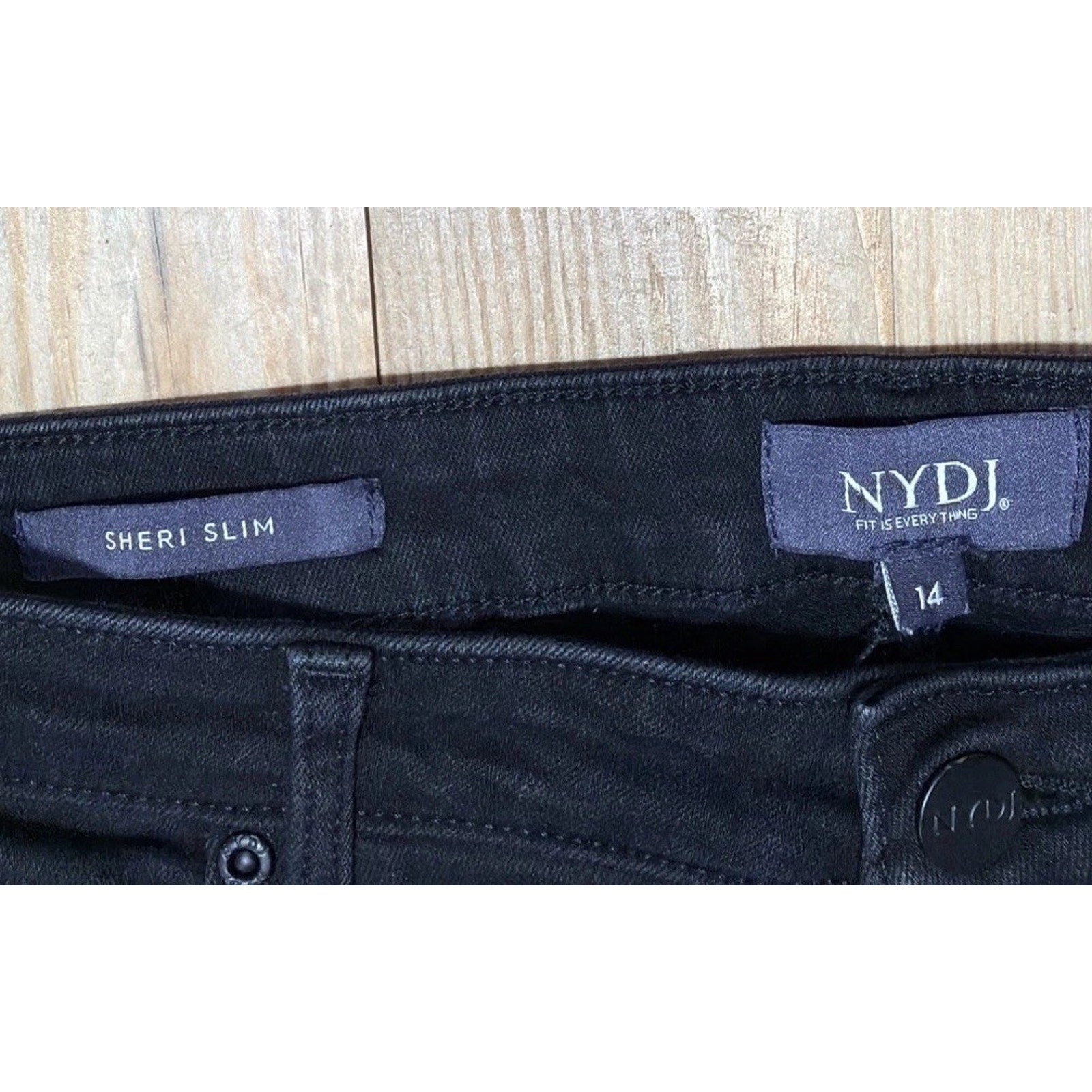 NYDJ Black Denim Sheri Slim Lift Tuck Sure Stretch Jeans Women’s Size 14