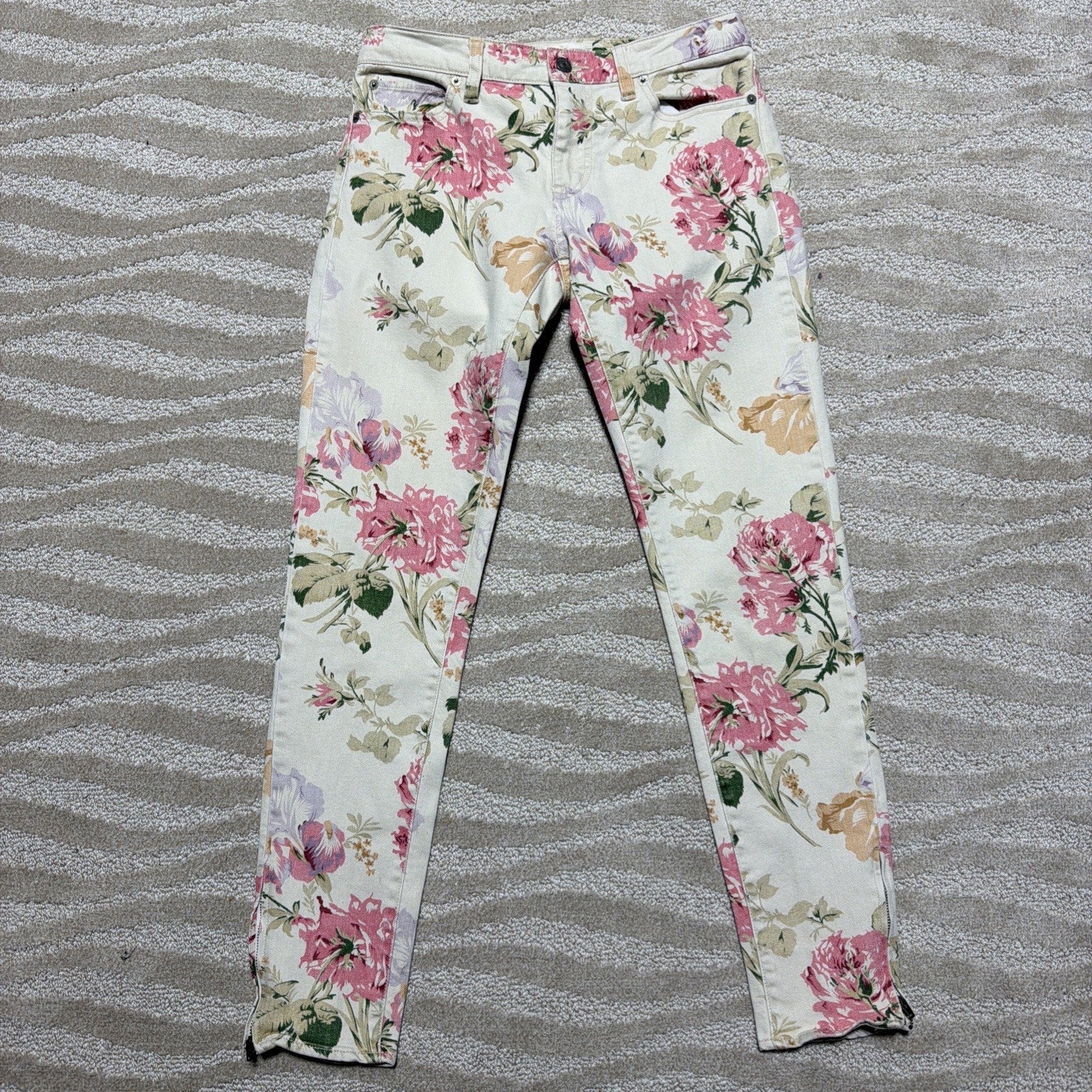 Vtg Denim & Supply Ralph Lauren Floral Print Skinny Jeans Ankle Zip Size 28