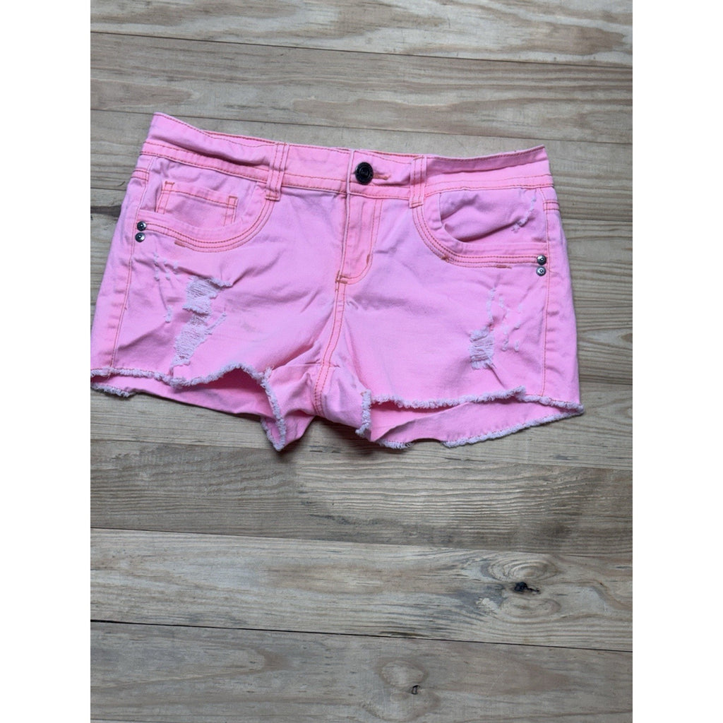 LEI - Distressed Pink Ashley Lowrise Denim Shorts Juniors Size 9 Short Shorts