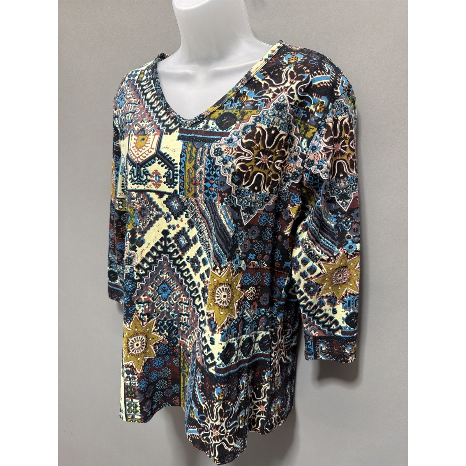 Vintage Keren Hart Womens Blouse Top L Multicolor Southwestern Art Studded New