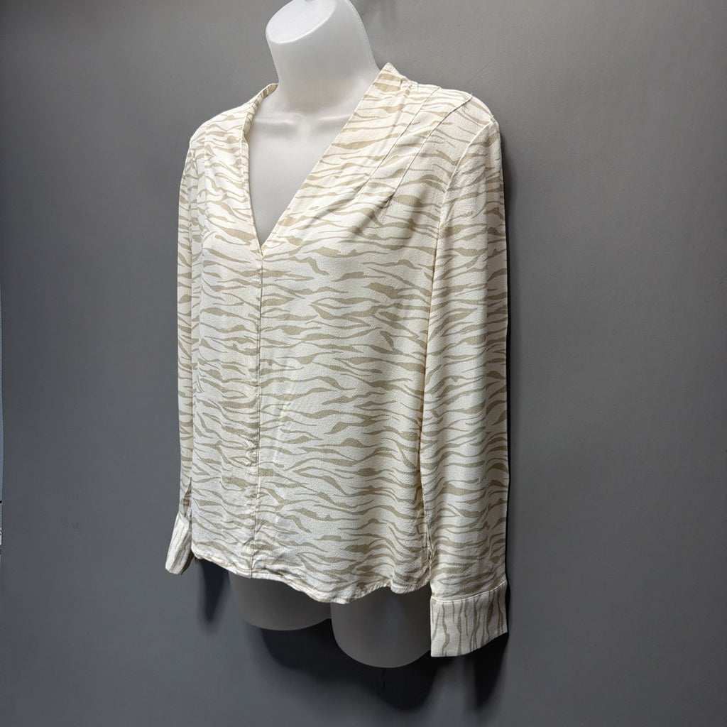 A New Day Long Sleeve Cream and Beige Zebra Striped Women's Top Small
