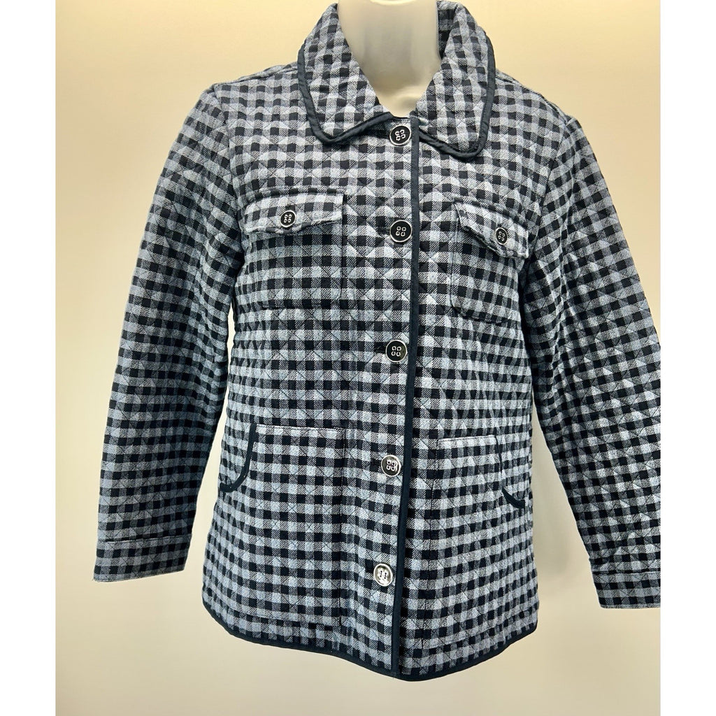 Appleseeds Women’s Petite PM Navy PLAID Quilted Reversible Jacket