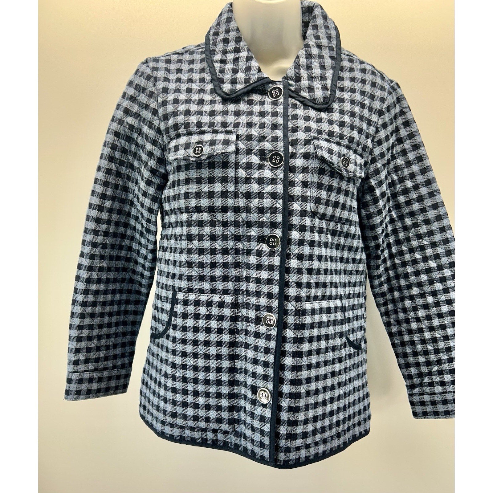 Appleseeds Women’s Petite PM Navy PLAID Quilted Reversible Jacket