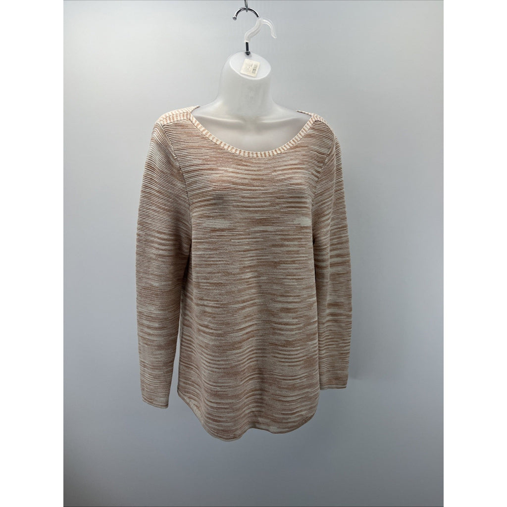 Chico's Size 2 Large Tan Brown Orange Space Dye Striped Marbled Sweater Tunic