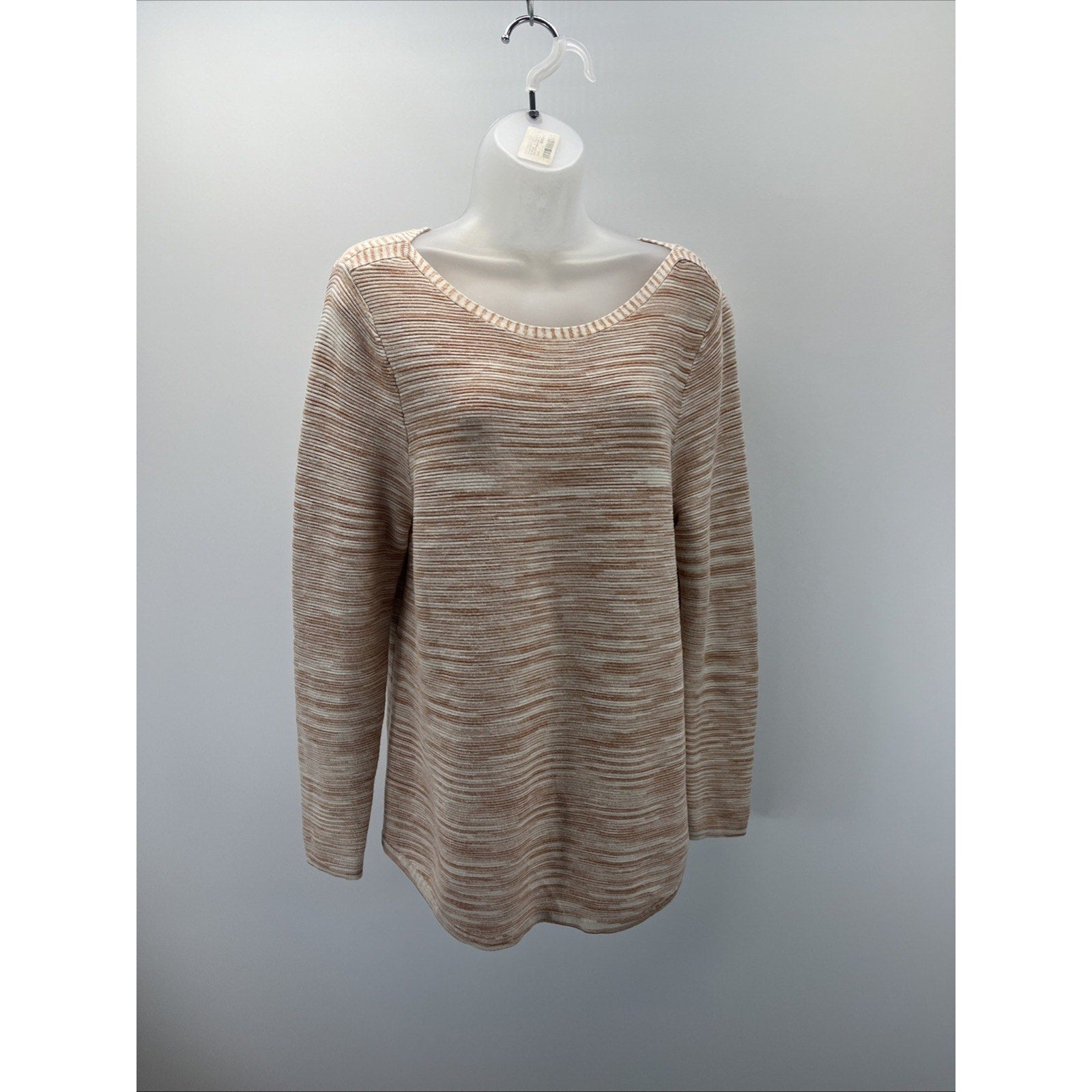 Chico's Size 2 Large Tan Brown Orange Space Dye Striped Marbled Sweater Tunic