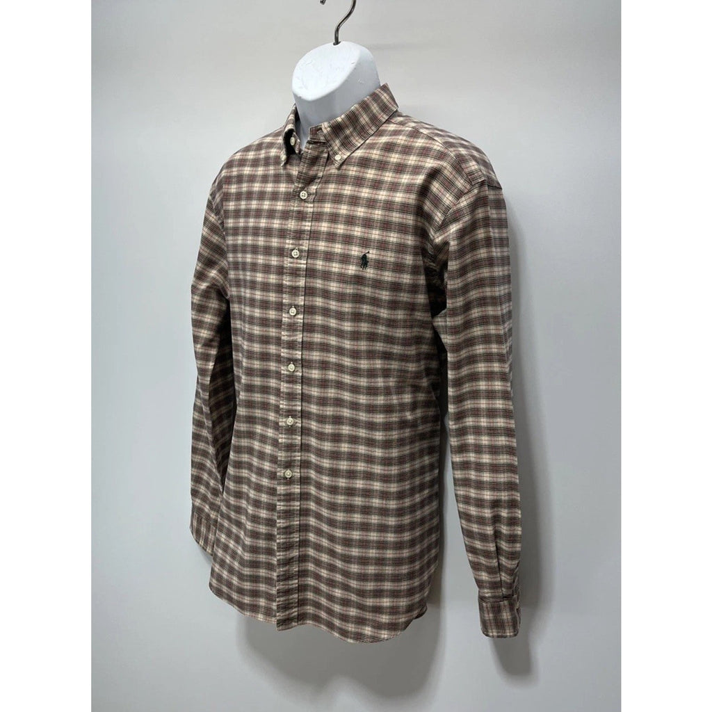 Ralph Lauren Classic Fit Shirt Mens XL Brown Check Button Up Green Pony