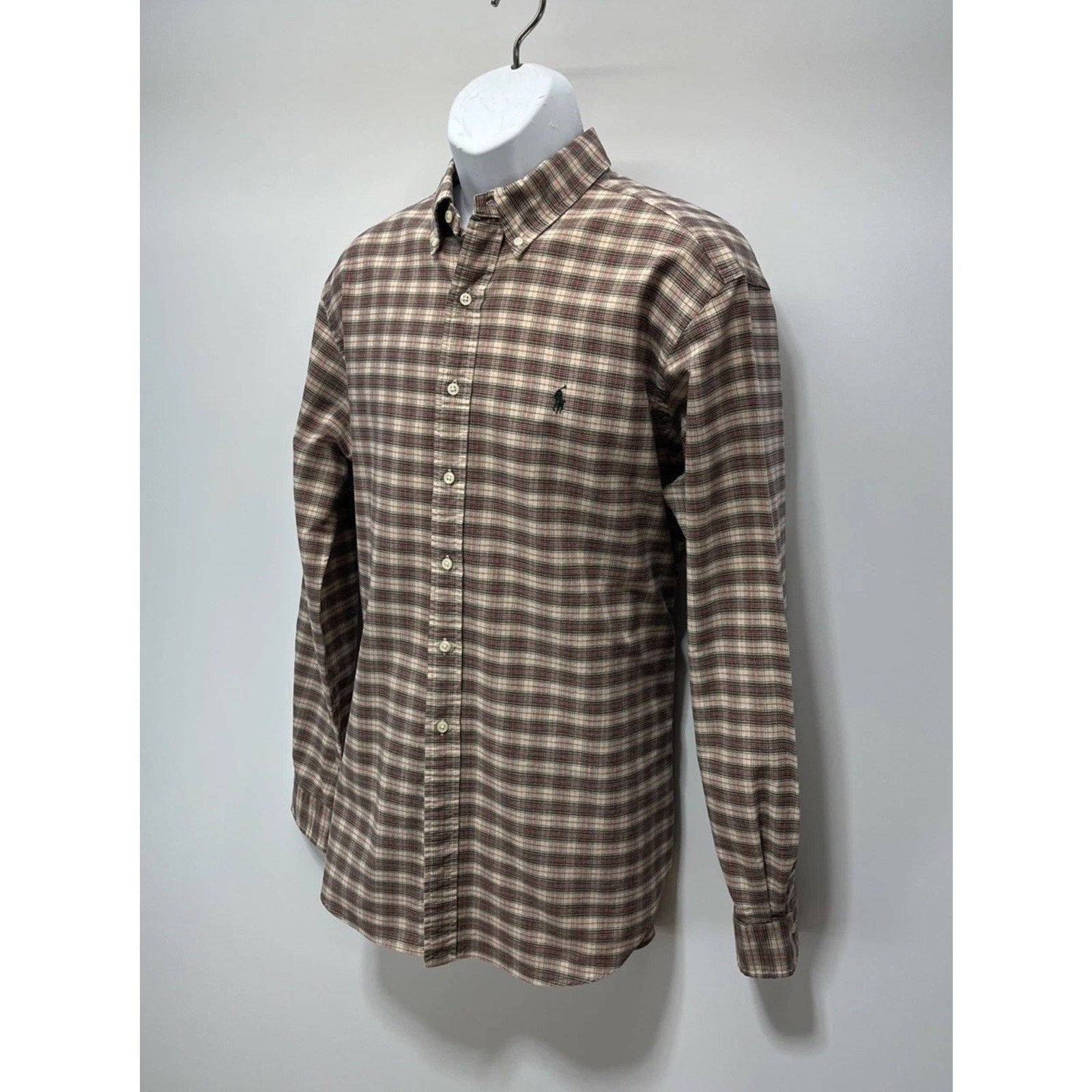 Ralph Lauren Classic Fit Shirt Mens XL Brown Check Button Up Green Pony