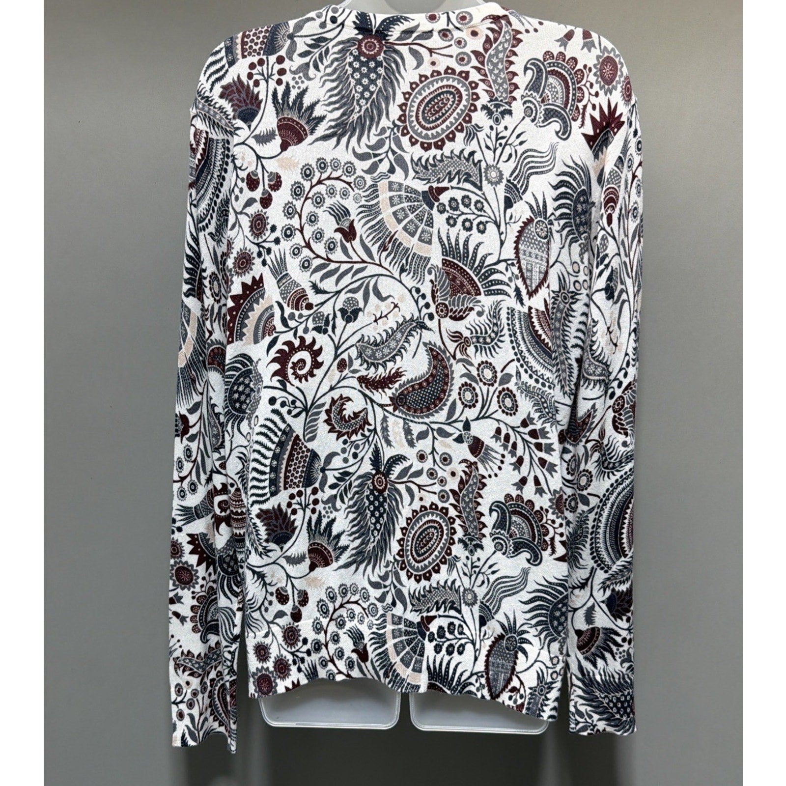 LOFT Outlet Women’s XL Paisley Floral Cardigan White Burgundy Boho Cottagecore