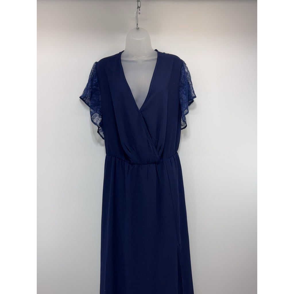 Bloomchic Navy Blue Laced Short Sleeve V Neck Elastic Waist Dress Women’s 22/24