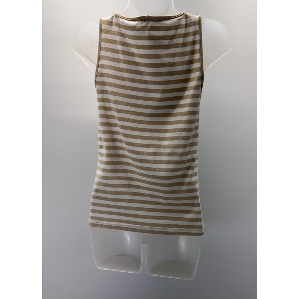 J Crew Tan White Striped Sleeveless Scoop Neck Tank Top Shirt Women’s Size M