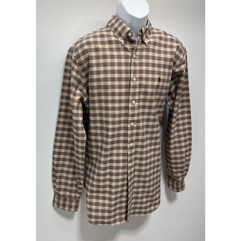 Ralph Lauren Classic Fit Shirt Mens XL Brown Check Button Up Green Pony