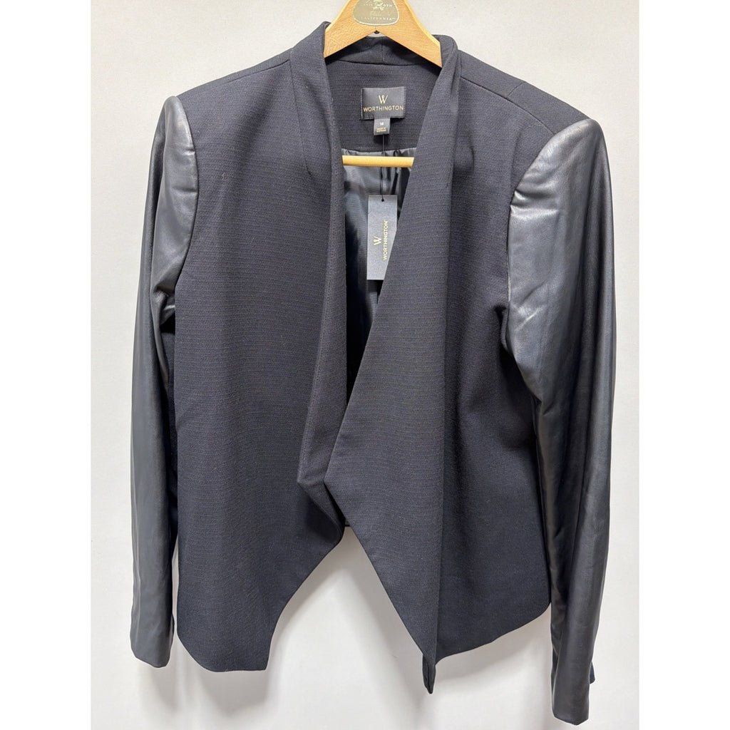 Worthington Jacket Size 16 Two Tone Faux Leather Shoulder Pad Open Womens New