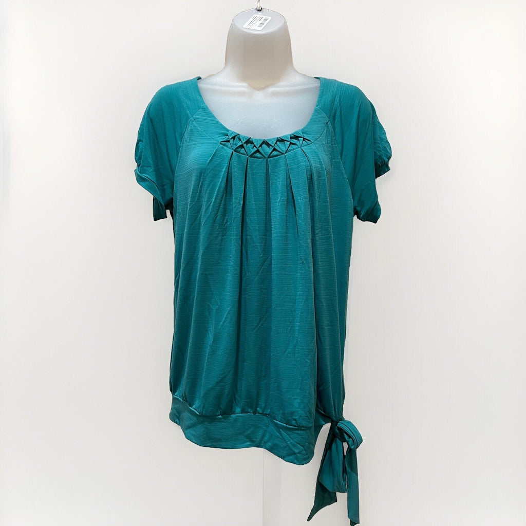 Apt 9 Green Short Sleeve Blouse Scoop Neck Bow Hem Women's Size Medium