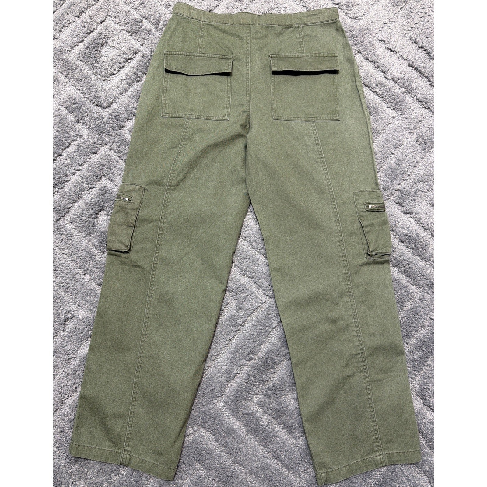 los angeles SIXTY SIX Wide Leg Saddleback Cargo Pants Twill Utility Army Green 7