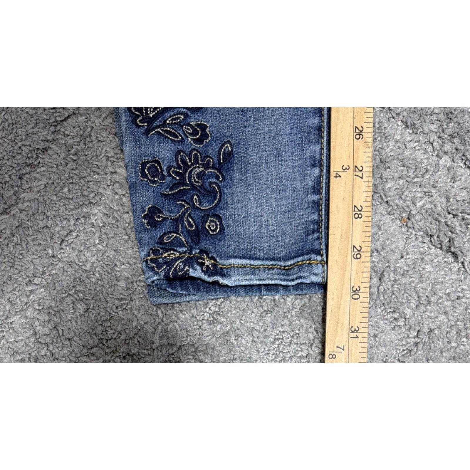 INC Denim Women's Floral Embroidered Gemstone Skinny Jeans 10 Boho Western