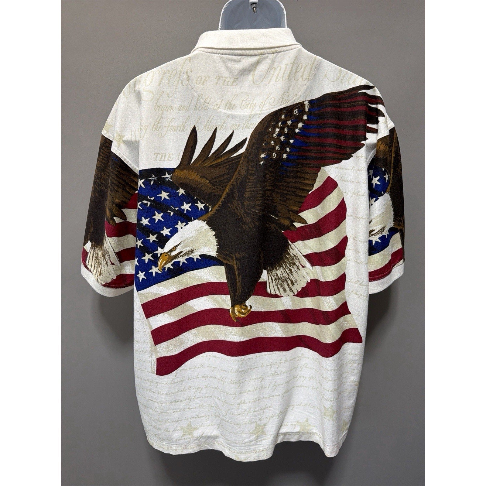 Cotton Traders Sport Polo Shirt Men XL White Red Blue Flag USA Patriotic Eagle