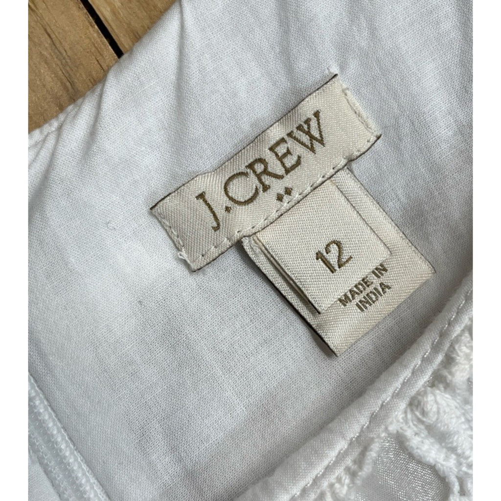 J. Crew Women’s White Embroid Lace Lined Dress Chiffon Trims Size 12