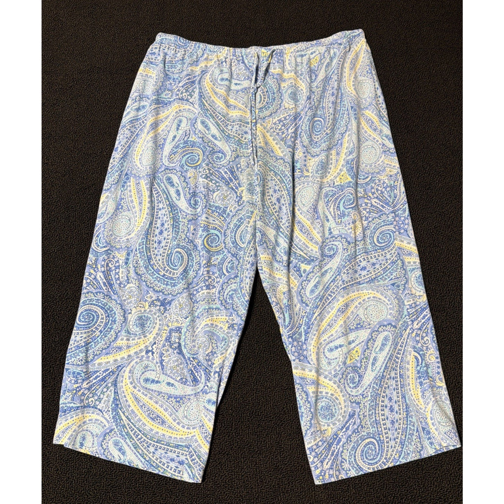 Lauren RALPH LAUREN Black Label Pajamas White Blue Paisley Sleep Set Women’s XL