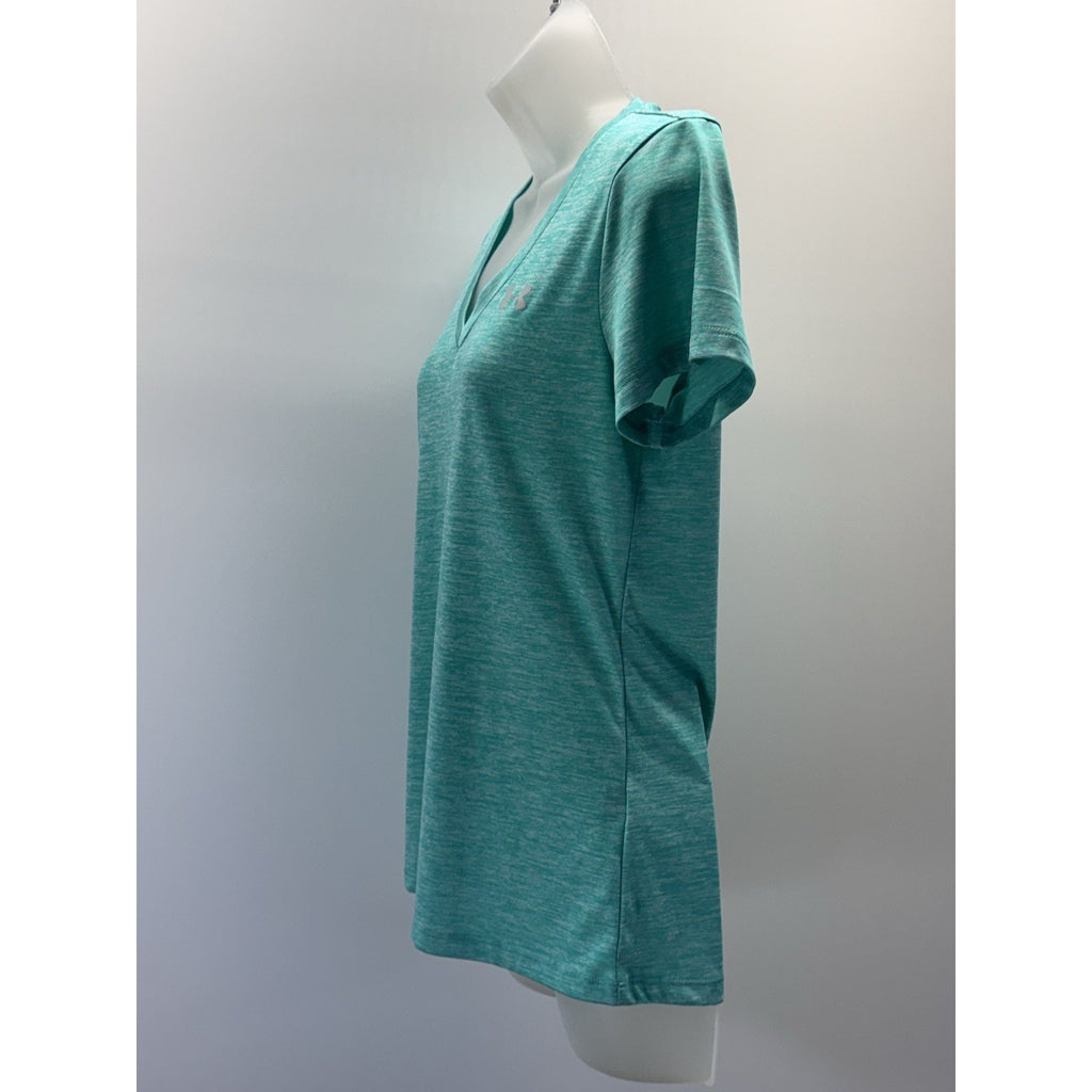 Under Armour Heatgear V-Neck Heather Green Short Sleeve T-Shirt Women’s Size S