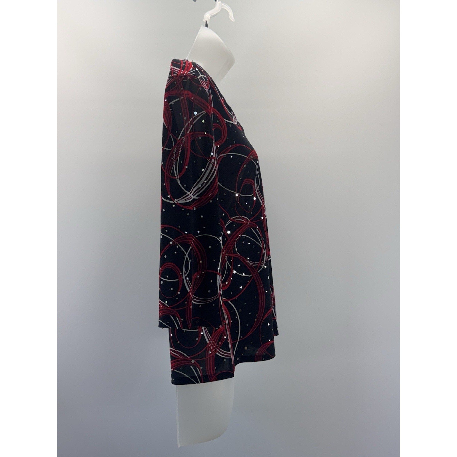 Brittany Black Shirt Black Red Geometric Long Sleeve Bling Pullover Women’s S