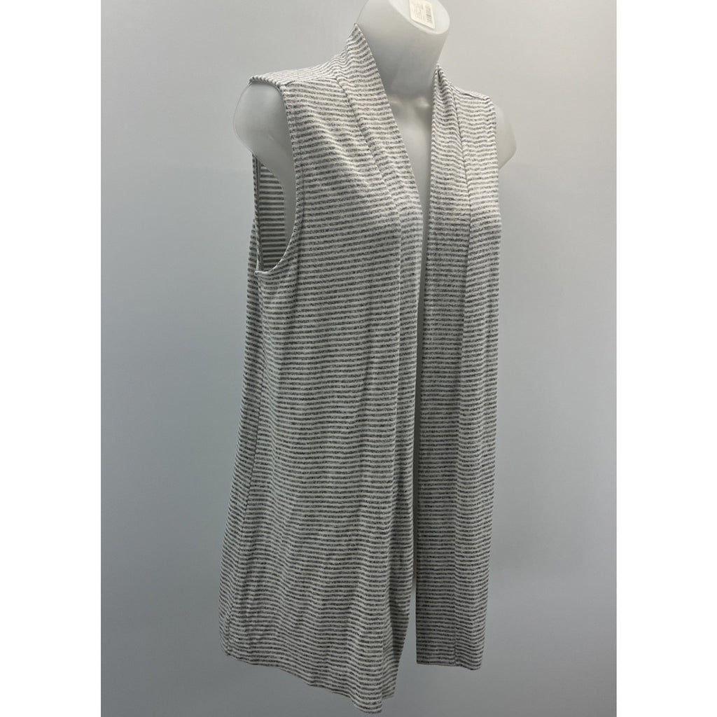 Chico's Womens Size 0 Small Gray & White Strip Long Open Duster