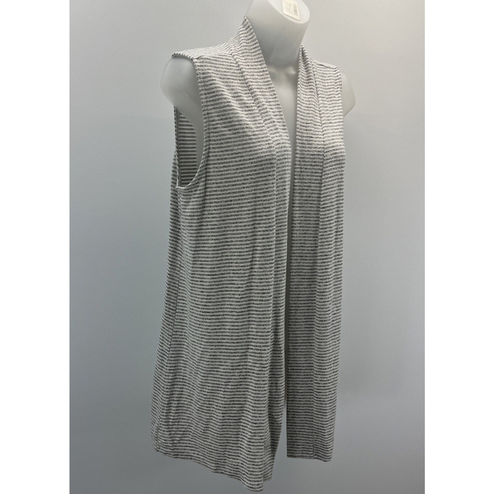 Chico's Womens Size 0 Small Gray & White Strip Long Open Duster