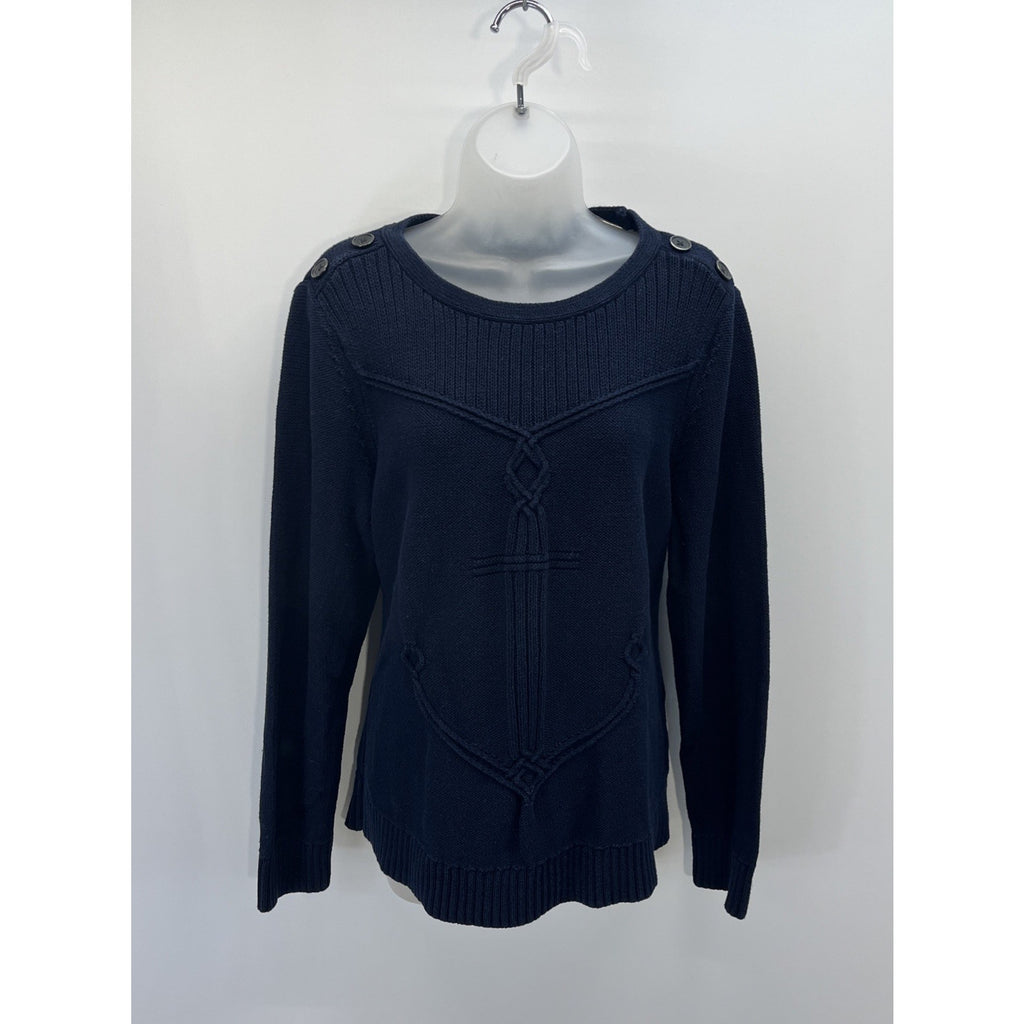 Talbots Navy Blue Cable Ribbed Yoke Sweater Size XL