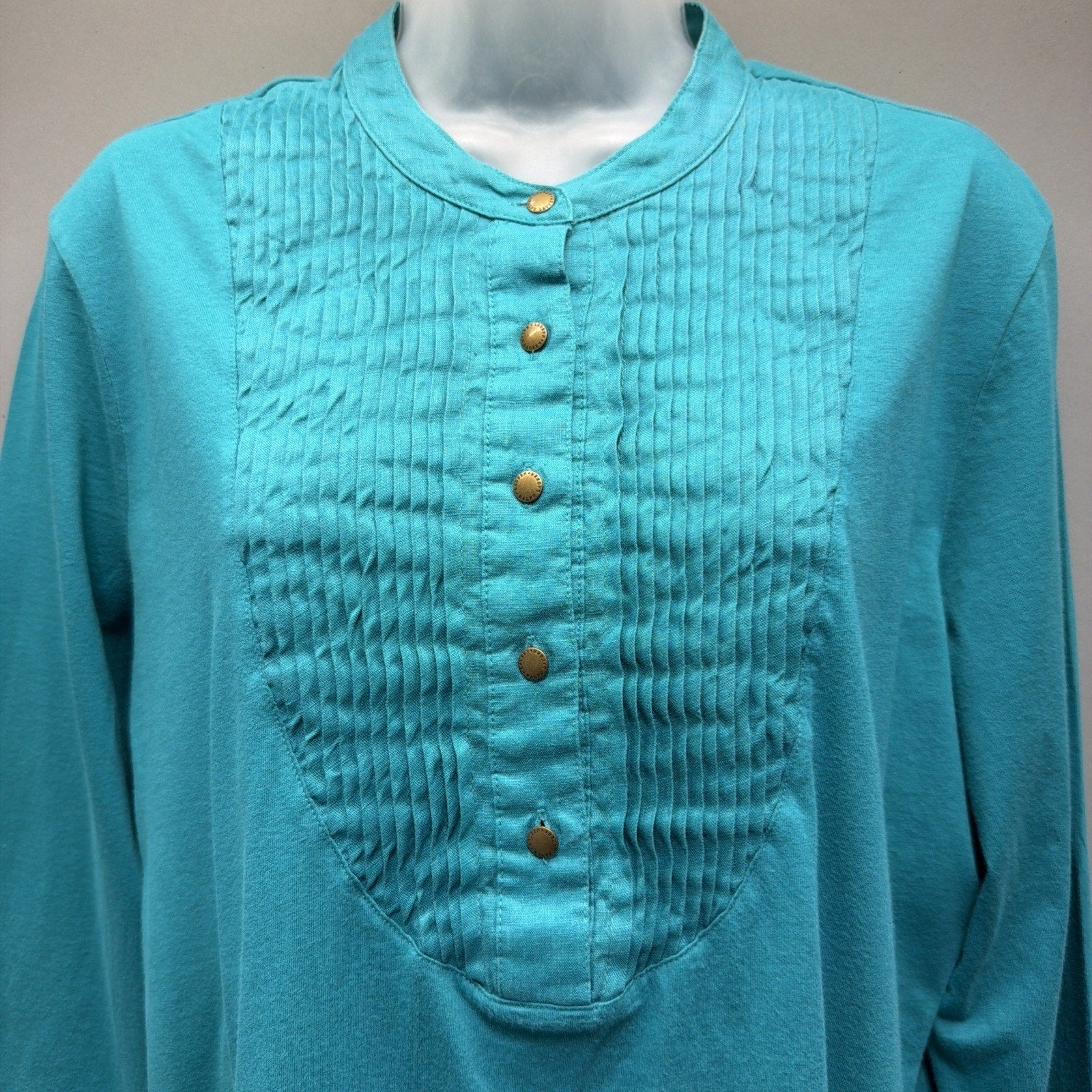 Lauren Ralph Lauren Bronze 1/2 Button Top XL 3/4 Sleeve Cotton Casual Preppy