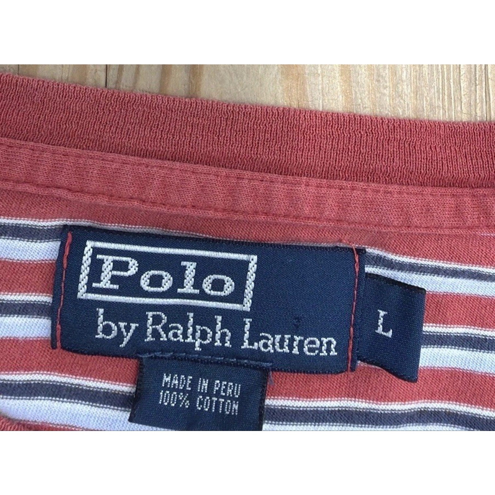 Vtg Polo by Ralph Lauren Men TShirt L Orange Stripe Short Sleeve