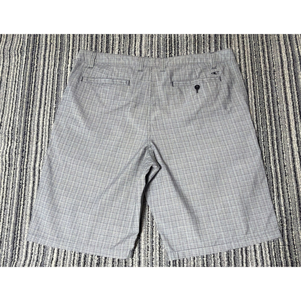 O’Neill Shorts Mens 36 Gray Bermuda Plaid Flat Front Woven Viscose Blend