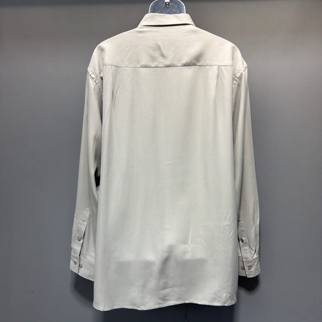 Tulliano Men’s 100% Silk Button Front Shirt XXL Beige Taupe Colorblock LS NWT
