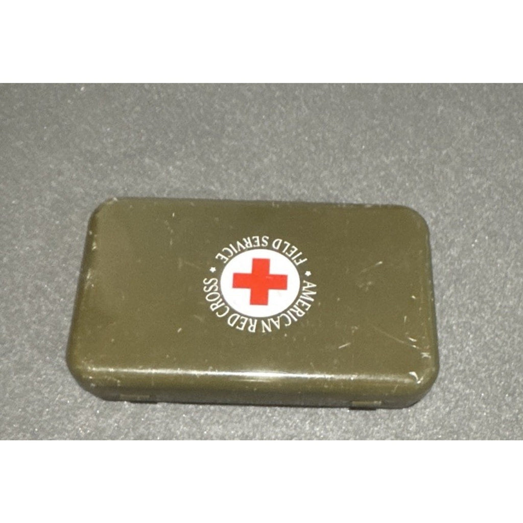American Red Cross Field Service First Aid Metal Tin Olive Green 5” w/ Contents