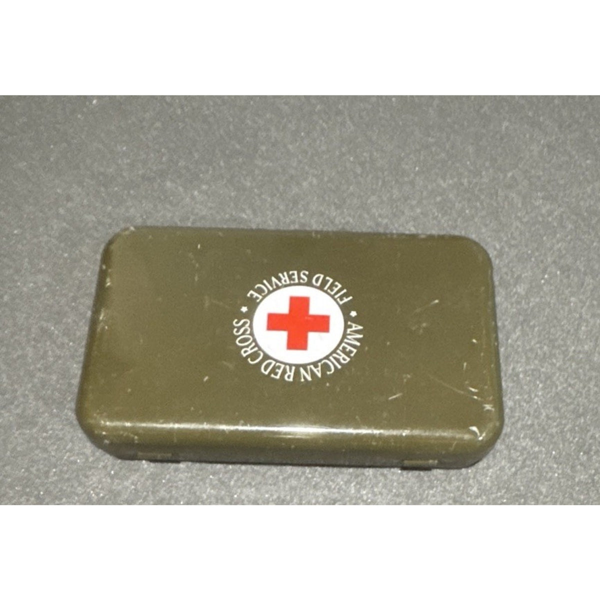 American Red Cross Field Service First Aid Metal Tin Olive Green 5” w/ Contents