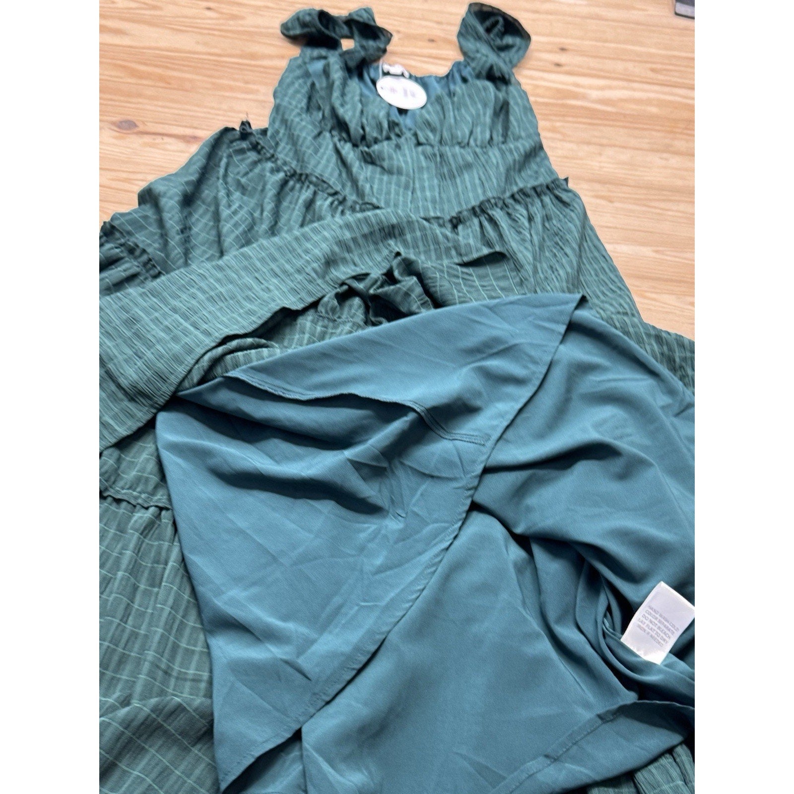 LE LIS Maxi Ruched Dress Hunter Green Ruffled Straps Tiered Size S NWT