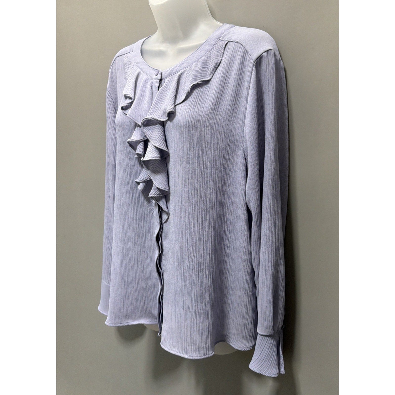 Loft Women XL Lavender Ruffled Preppy Button Down Long Sleeve Blouse