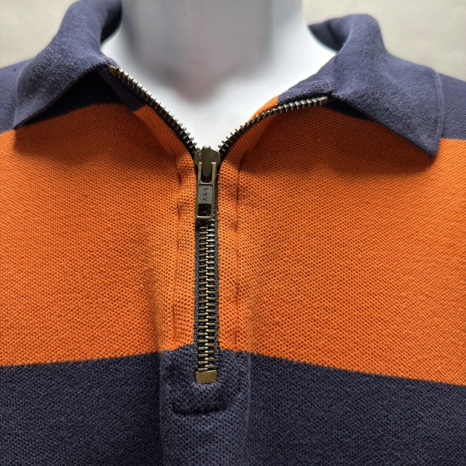 Vtg Eddie Bauer Rugby Polo 1/4 Zip Shirt Mens L Orange Stripe Preppy Sports