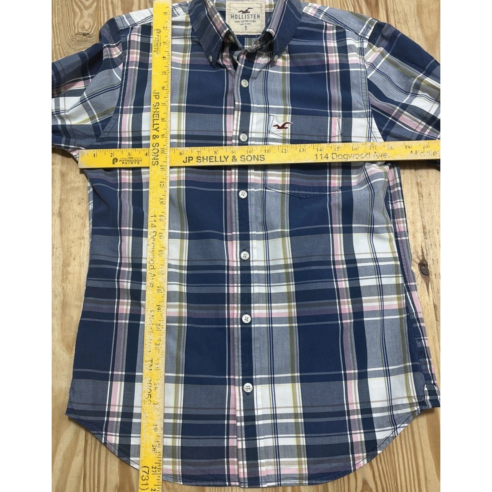 HOLLISTER Men’s Size S Button Front Shirt Long Sleeve Blue Pink Plaid Cotton