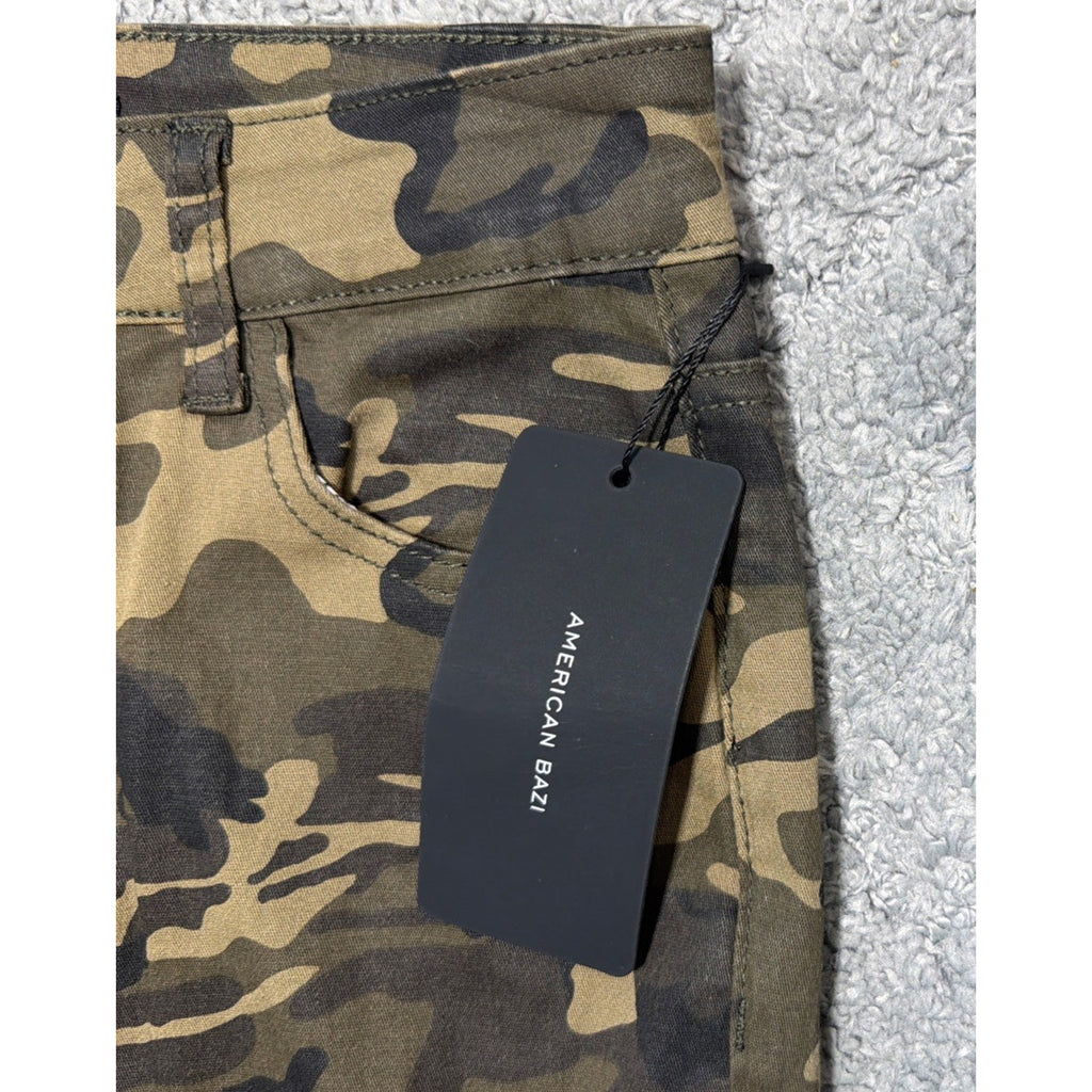 American Bazi Los Angeles High Rise Ruched Boot Camo Distressed jeans sz S New