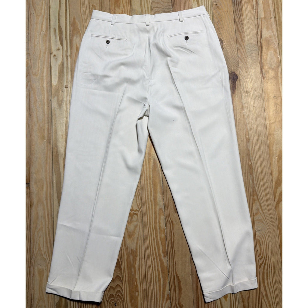 Jos A Bank Men's Ivory Twill 100% Silk Pleated Casual Pants 36x29 Excellent