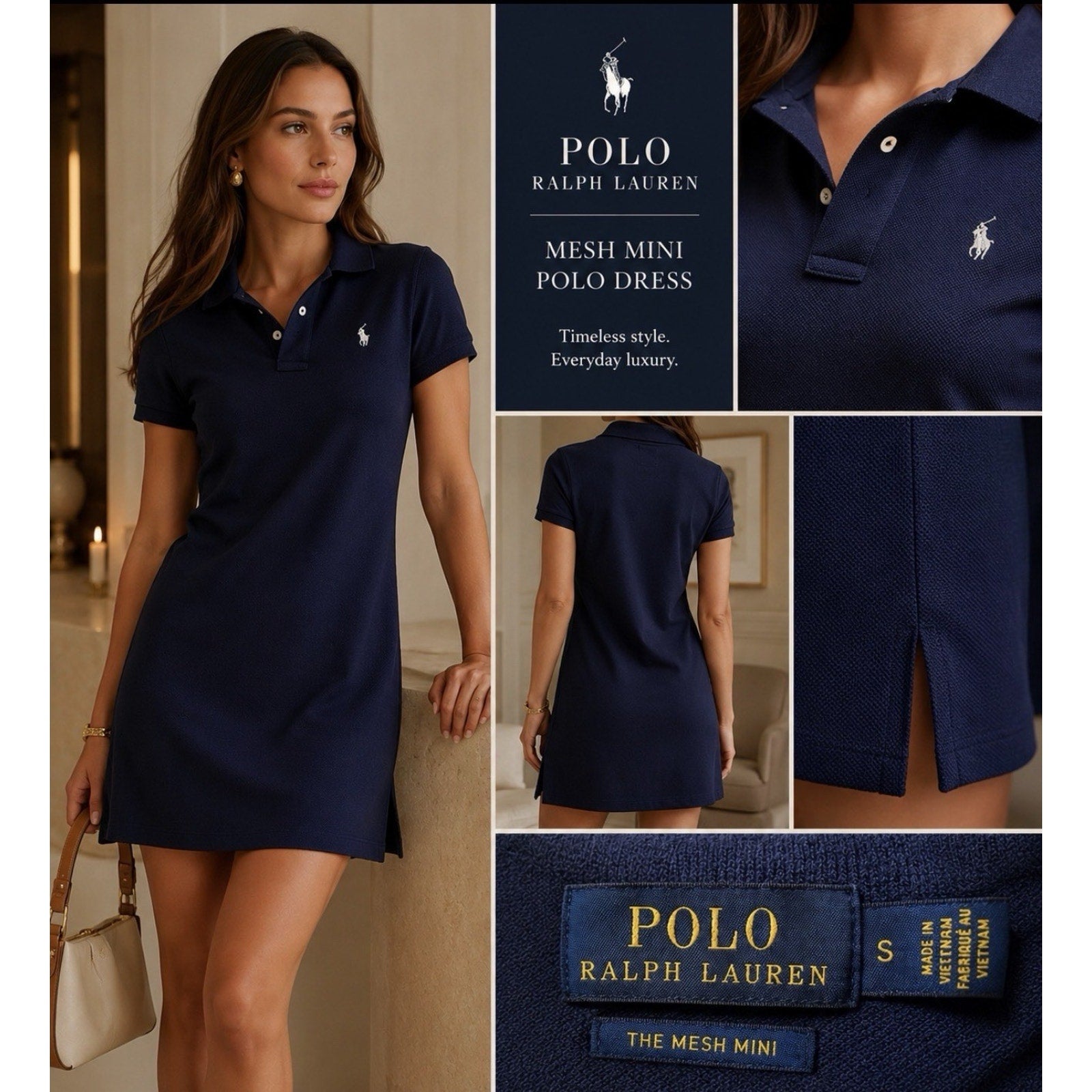 Polo Ralph Lauren Mesh Mini Shirt Dress Sz S Navy Golf Tennis Sport Navy Blue