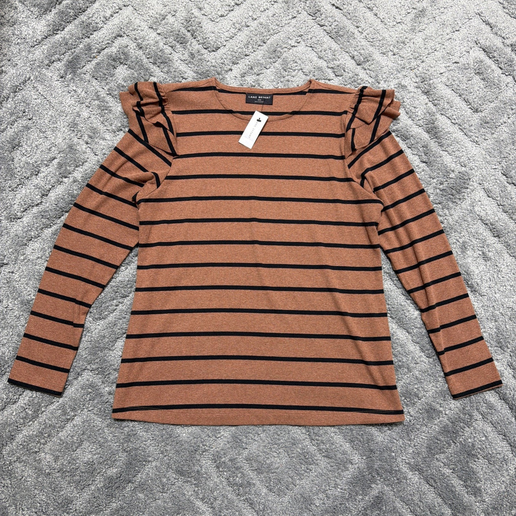 Lane Bryant Classic LS Crew Neck Double Ruffled Ribbed Top New Plus 18/20