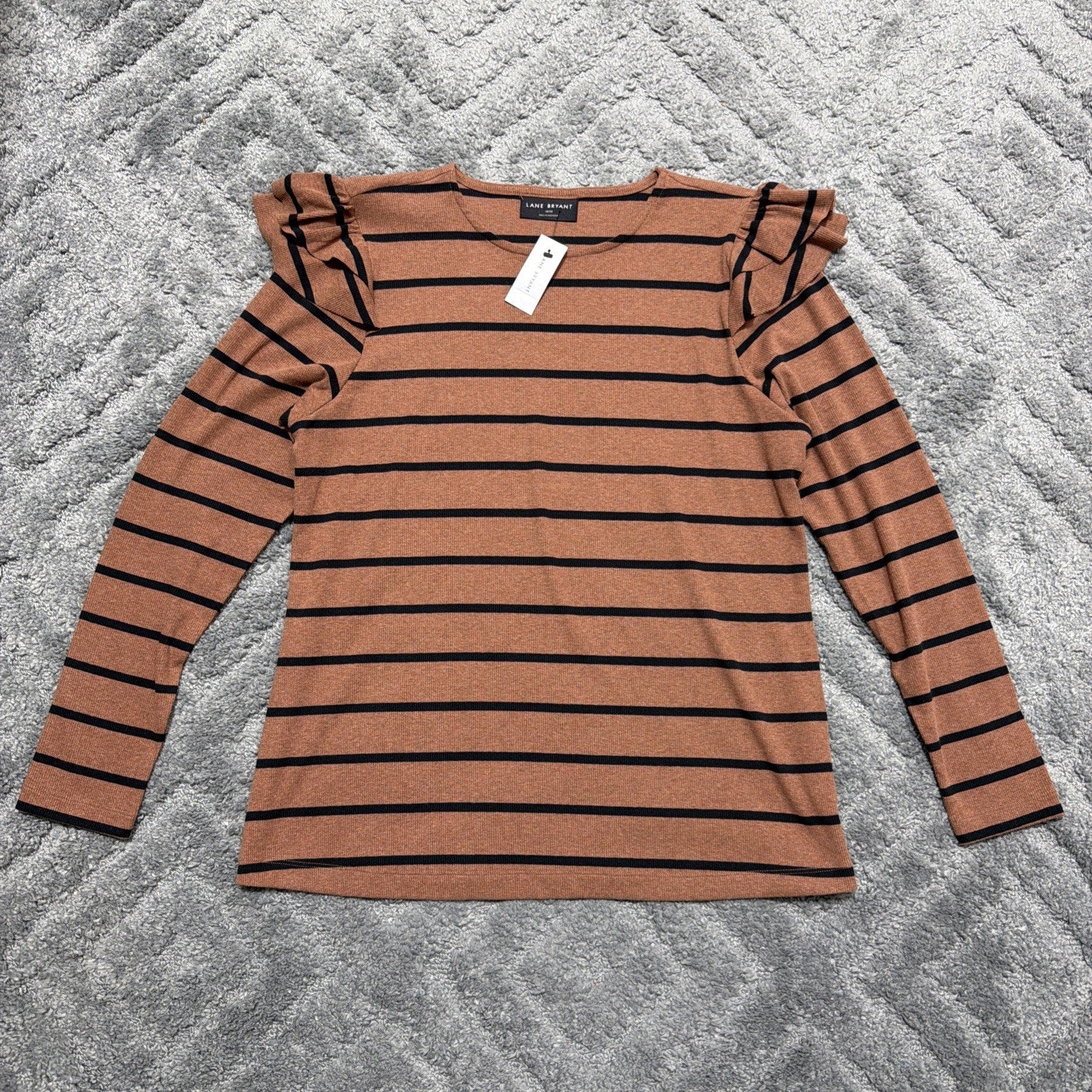 Lane Bryant Classic LS Crew Neck Double Ruffled Ribbed Top New Plus 18/20