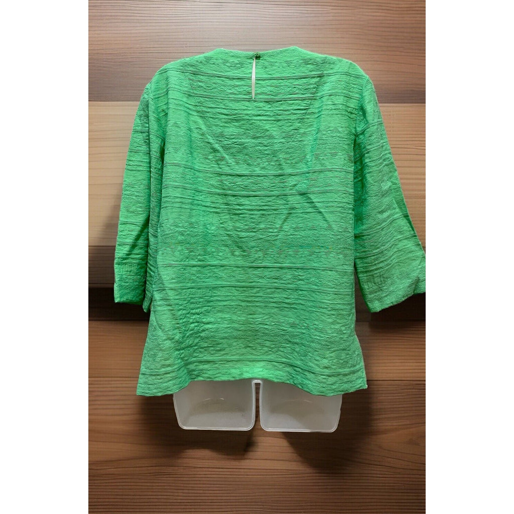 Alfred Dunner 3/4 Sleeve Embroidered Green Top with Neck Beading Women's Size PS